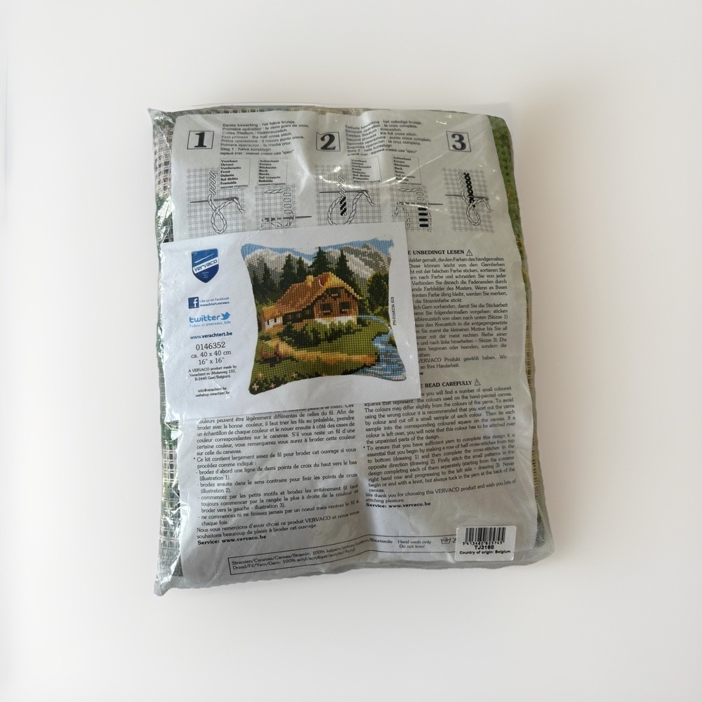 Vervaco Mountain Cabin Cross Stitch Cushion Kit 16x16 0146352 Belgium Cotton